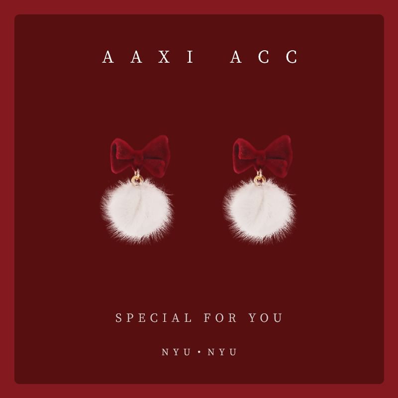 Drop Bow Pom Earring