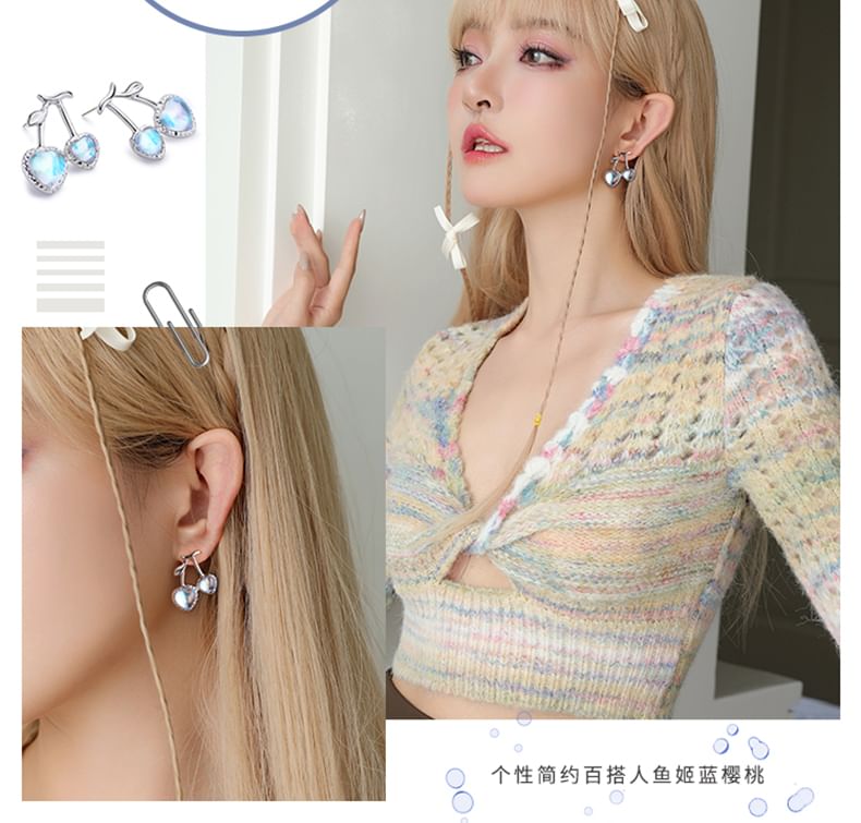 / Earring Heart Clip-On Cherry Stud