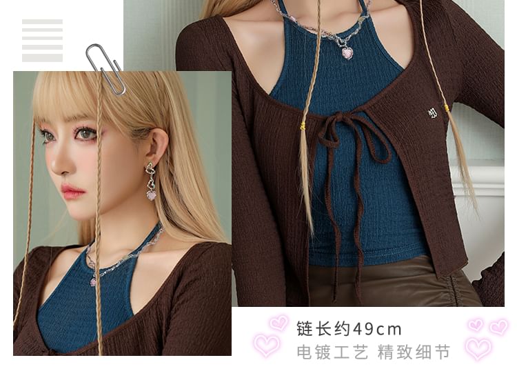 Necklace Heart Rhinestone Strawberry