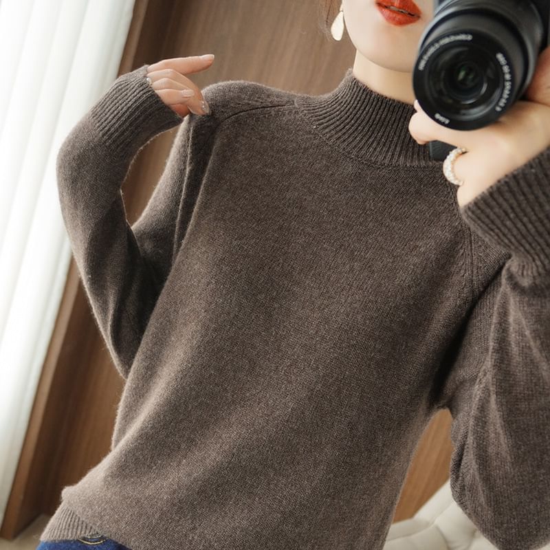 Long-Sleeve Turtleneck Plain Sweater