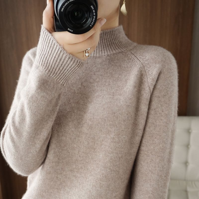 Long-Sleeve Turtleneck Plain Sweater