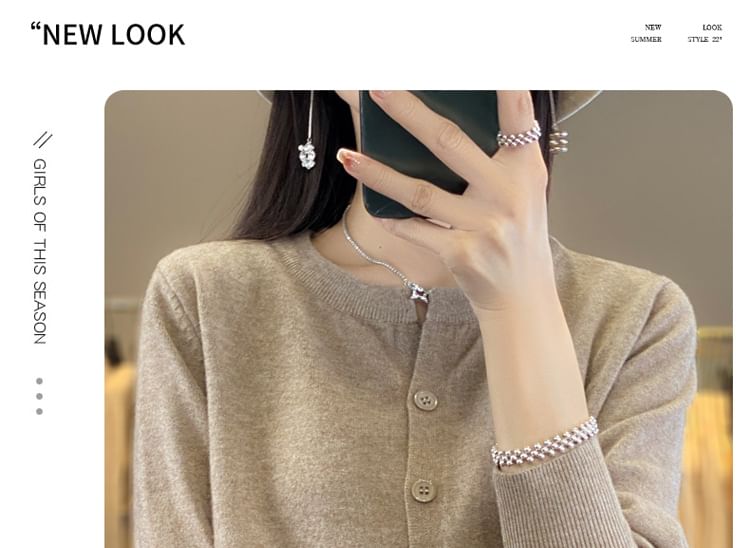 Round Neck Plain Button Knitted Cardigan