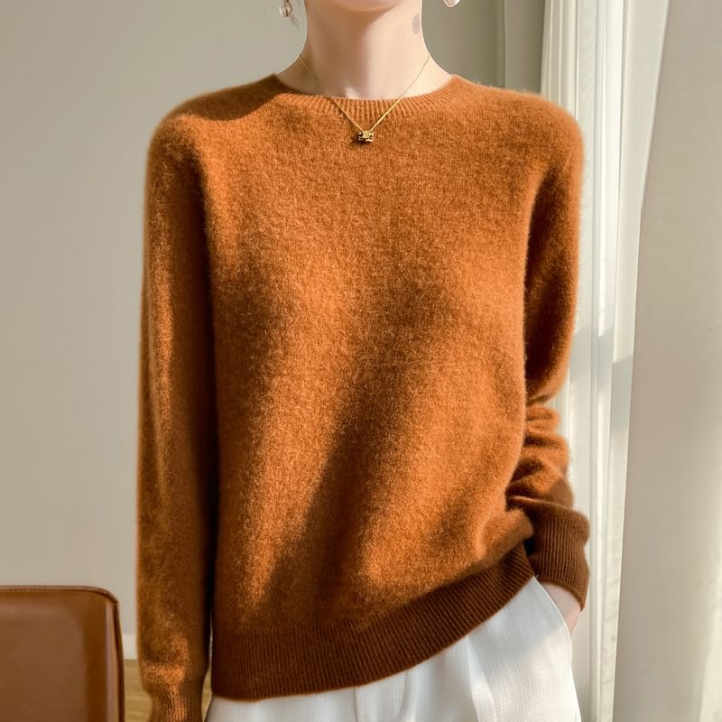 Long-Sleeve Round Neck Plain Sweater
