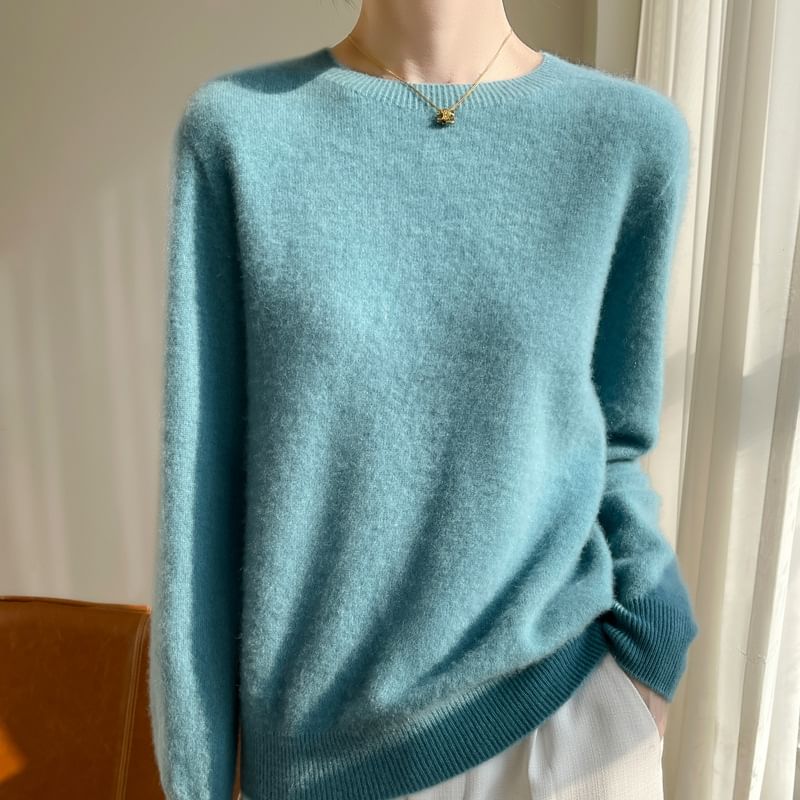 Long-Sleeve Round Neck Plain Sweater