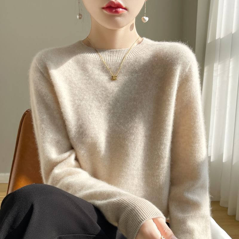 Long-Sleeve Round Neck Plain Sweater