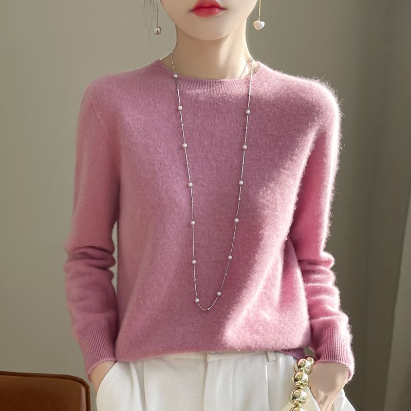 Long-Sleeve Round Neck Plain Sweater