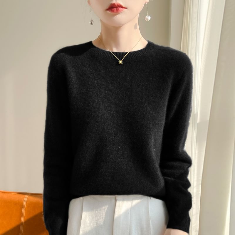 Long-Sleeve Round Neck Plain Sweater