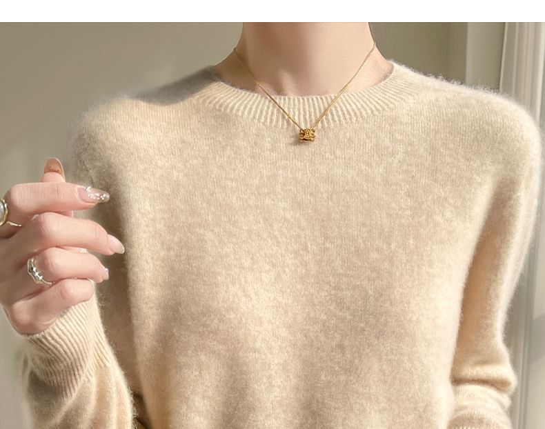 Long-Sleeve Round Neck Plain Sweater