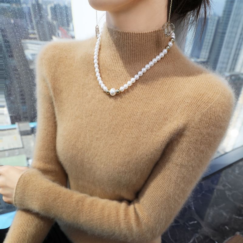 Long Sleeve Mock Neck Plain Sweater