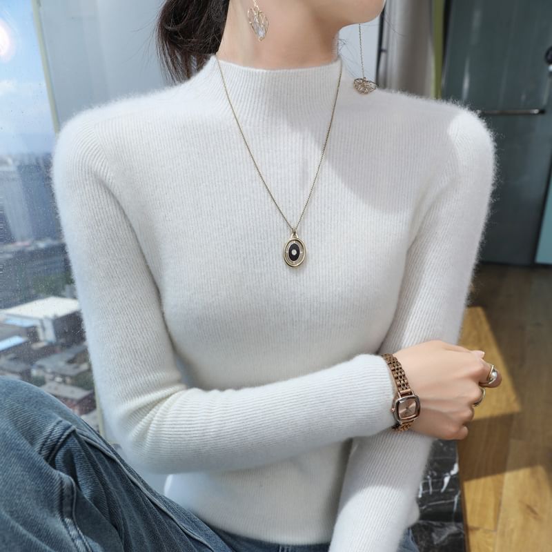 Long Sleeve Mock Neck Plain Sweater