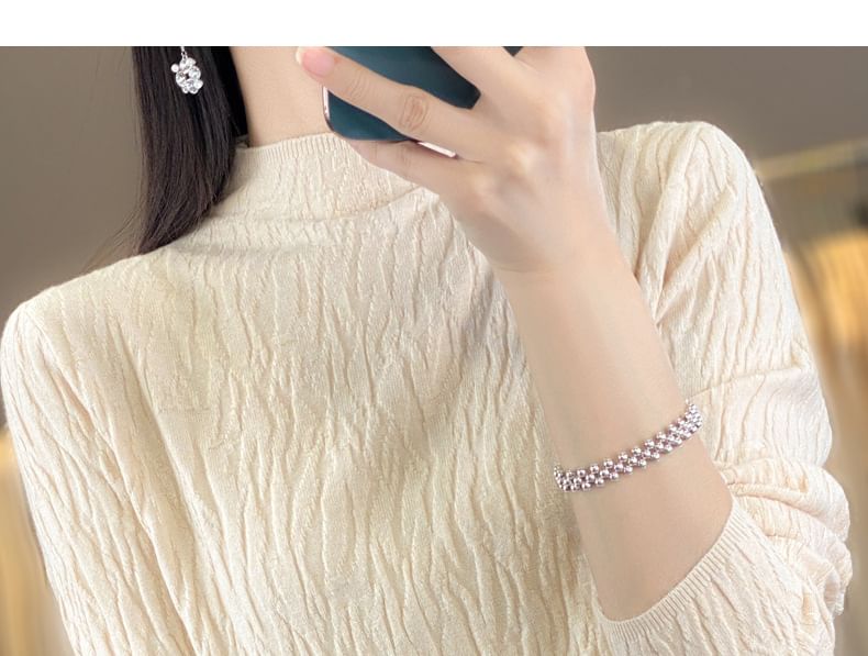 Long Sleeve Crew Neck Plain Texture Sweater