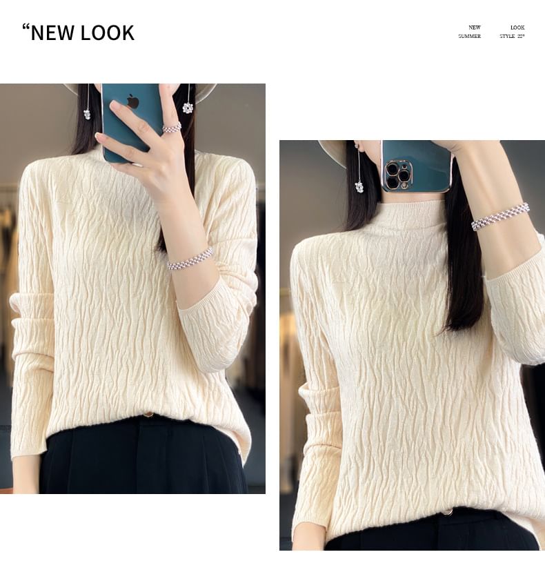 Long Sleeve Crew Neck Plain Texture Sweater