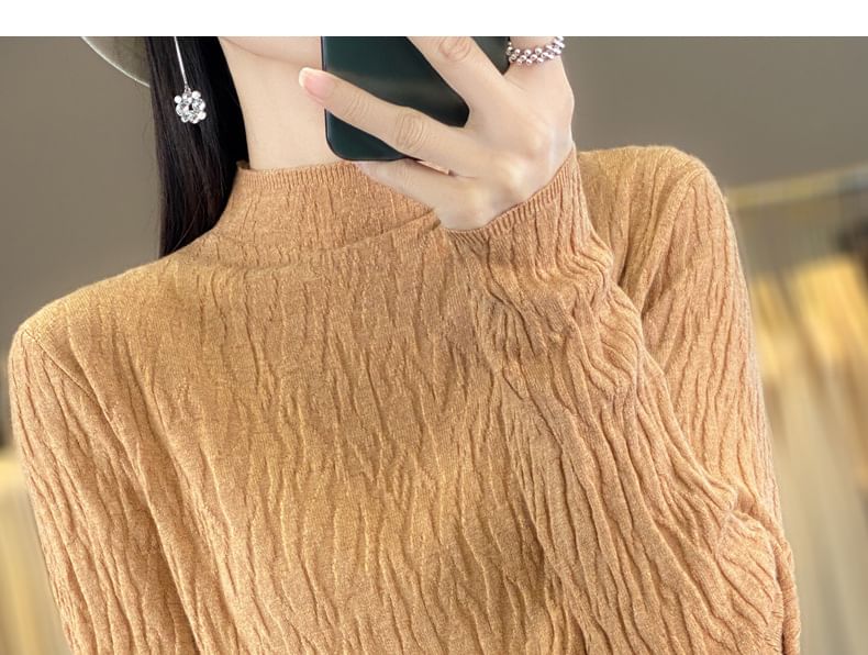 Long Sleeve Crew Neck Plain Texture Sweater