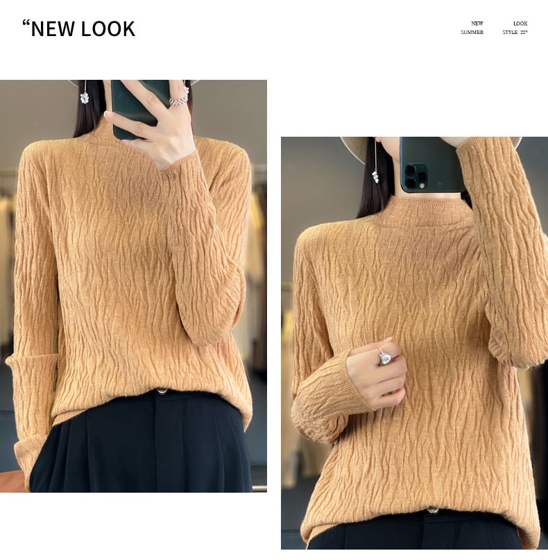 Long Sleeve Crew Neck Plain Texture Sweater