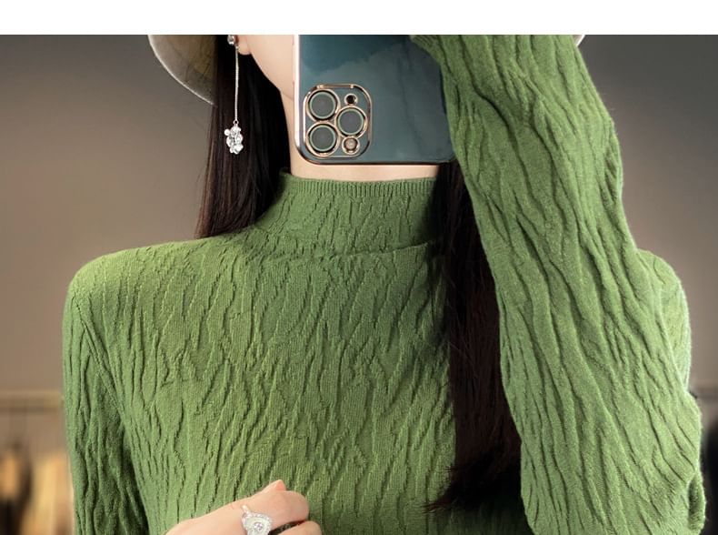 Long Sleeve Crew Neck Plain Texture Sweater