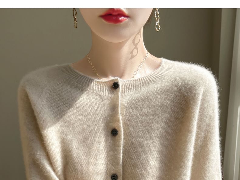Round Neck Plain Fluffy Button Cardigan