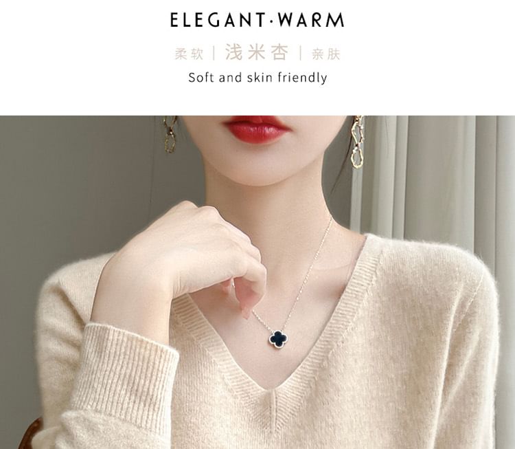 Long-Sleeve V-Neck Plain Sweater