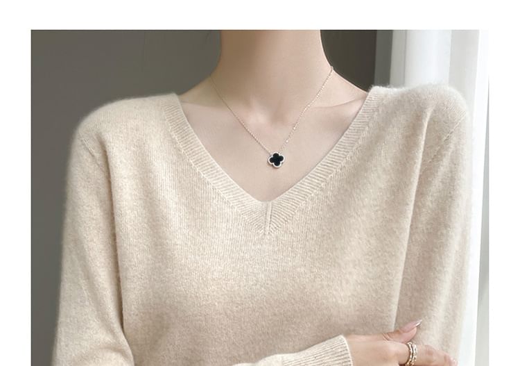 Long-Sleeve V-Neck Plain Sweater