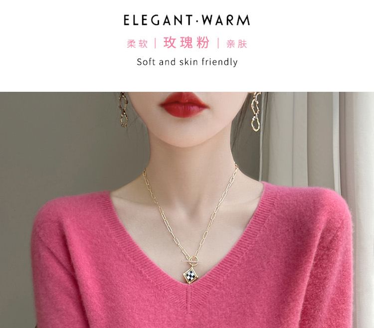 Long-Sleeve V-Neck Plain Sweater