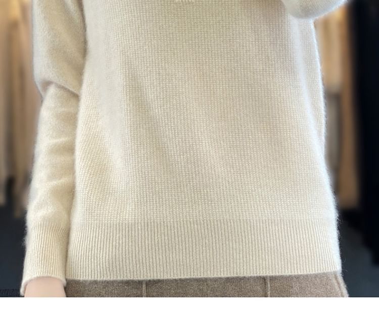 V-Neck Plain Button Up Ribbed Knit Sweater
