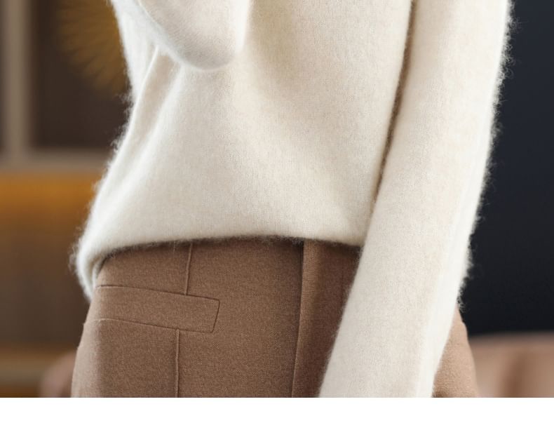 Mock Neck Plain Pointelle Sweater