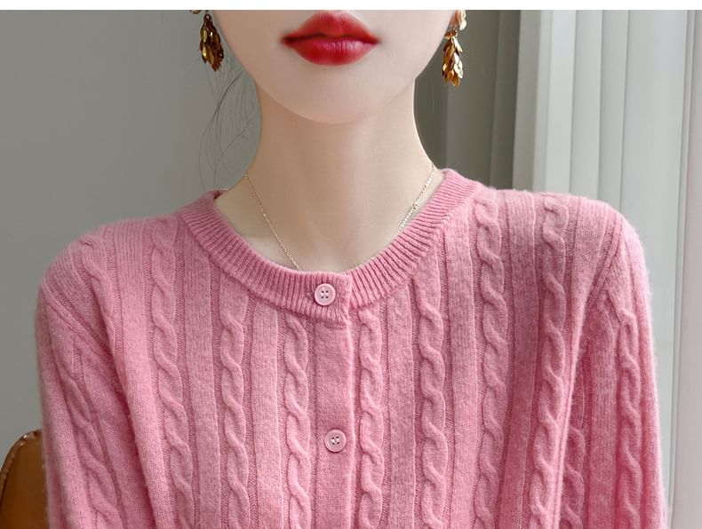 Crew Neck Plain Cable Knitted Cropped Cardigan