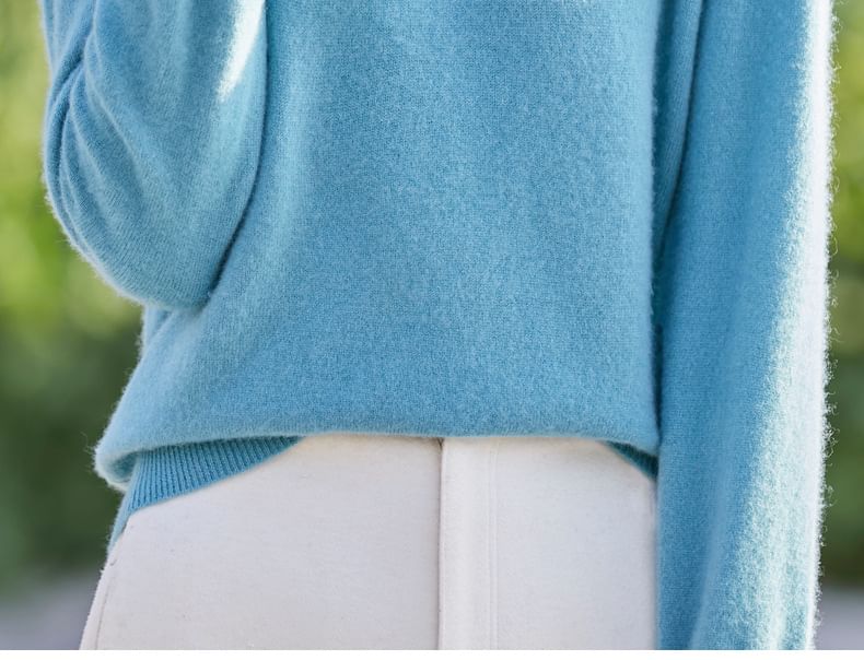 Round Neck Plain Faux Pearl Detail Sweater