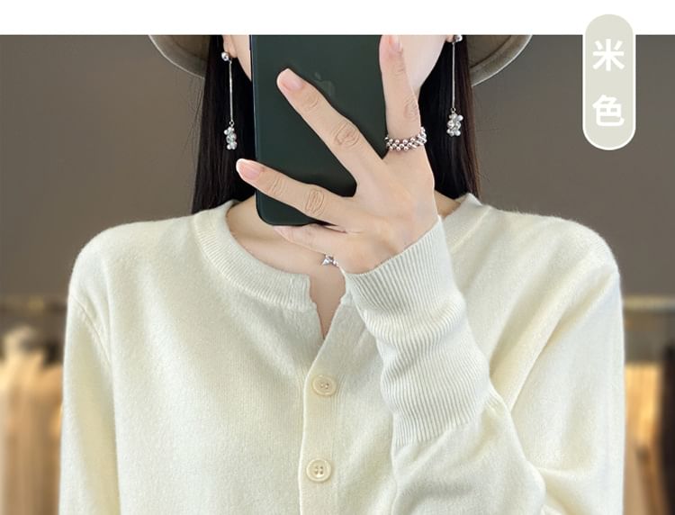 Crew Neck Plain Button Cardigan