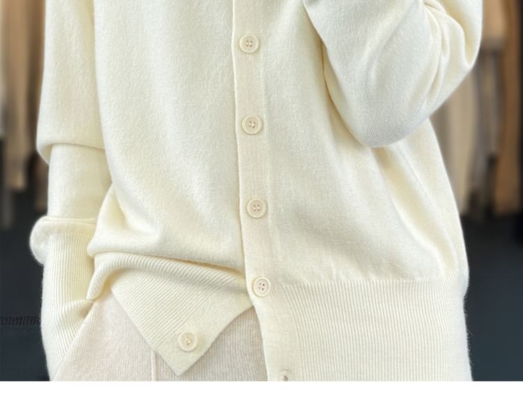 Crew Neck Plain Button Cardigan