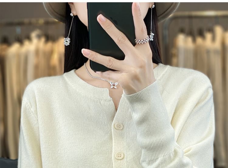 Crew Neck Plain Button Cardigan