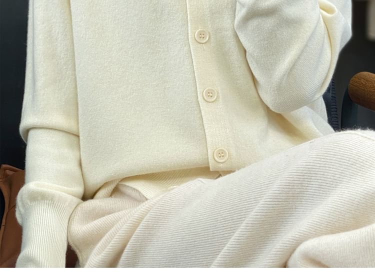 Crew Neck Plain Button Cardigan