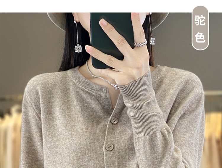 Crew Neck Plain Button Cardigan