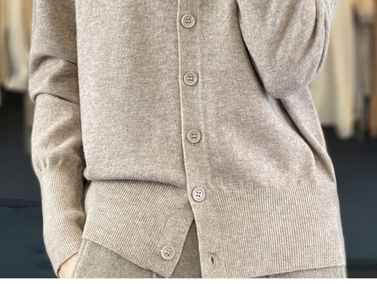 Crew Neck Plain Button Cardigan