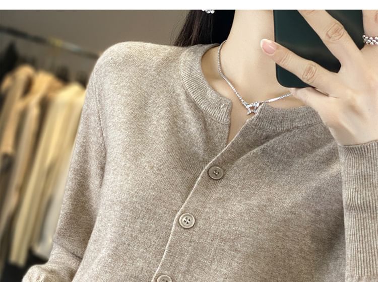 Crew Neck Plain Button Cardigan