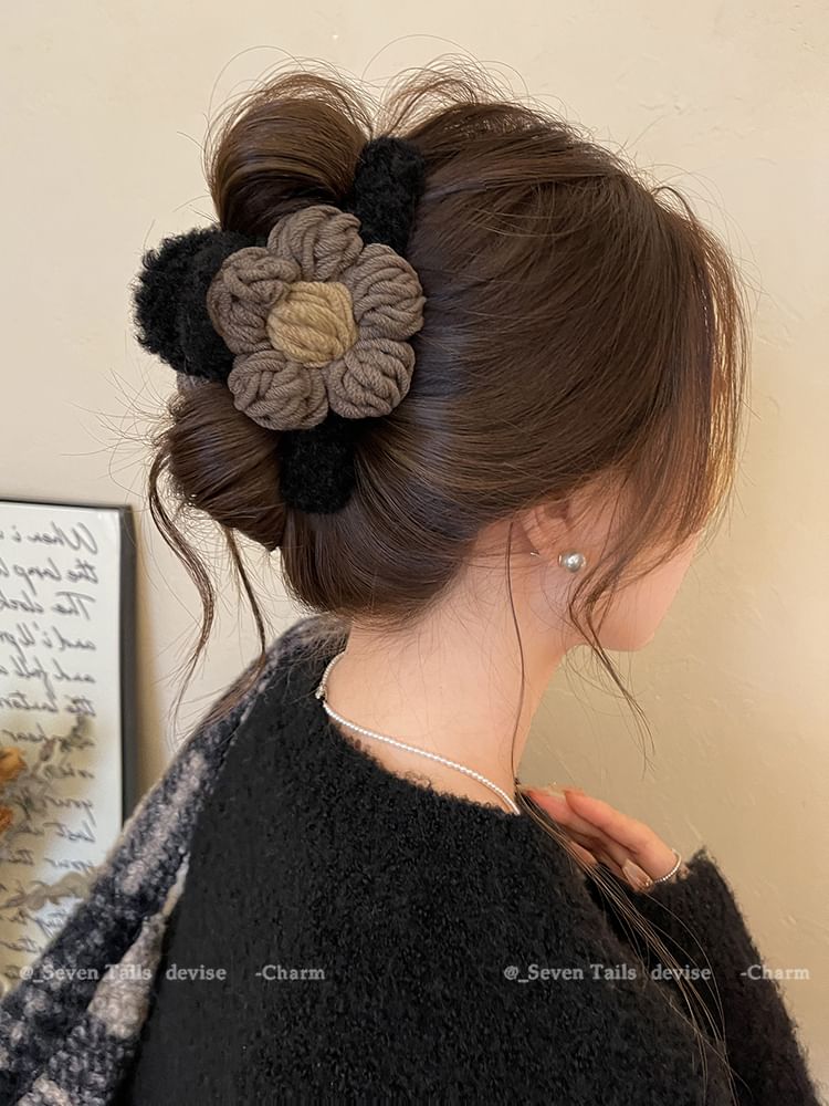 Clip Chenille Claw Yarn Floral Hair