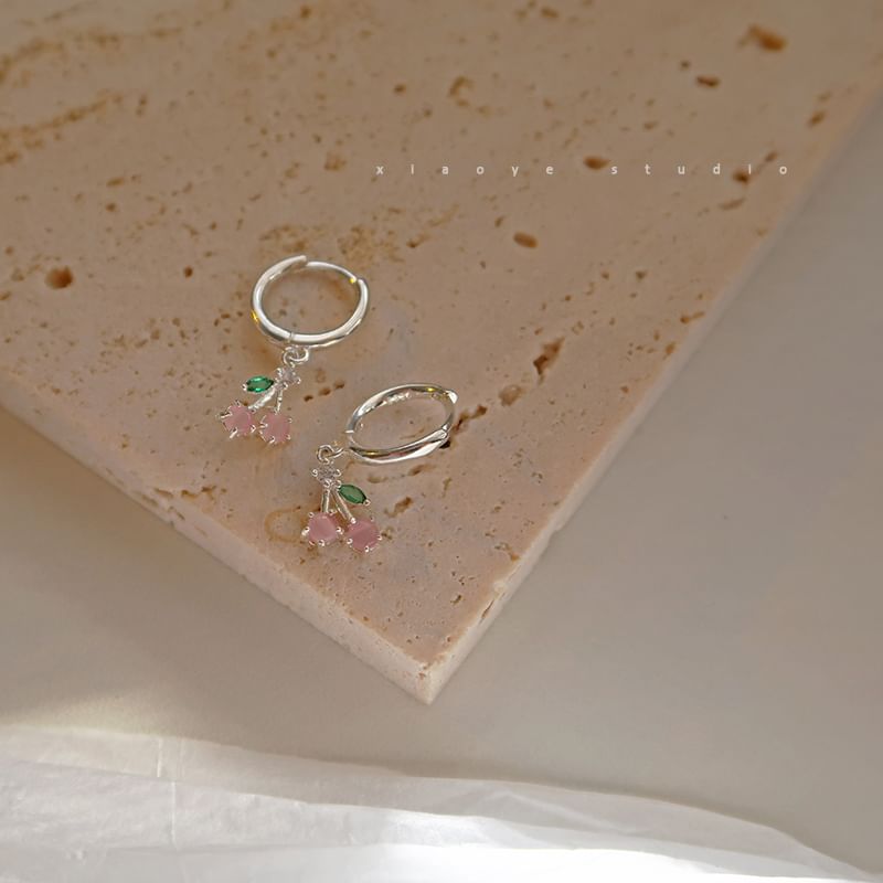 925 Drop Earring Hoop Cherry Rhinestone Sterling Silver