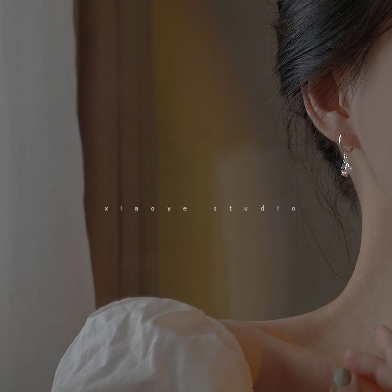 925 Drop Earring Hoop Cherry Rhinestone Sterling Silver