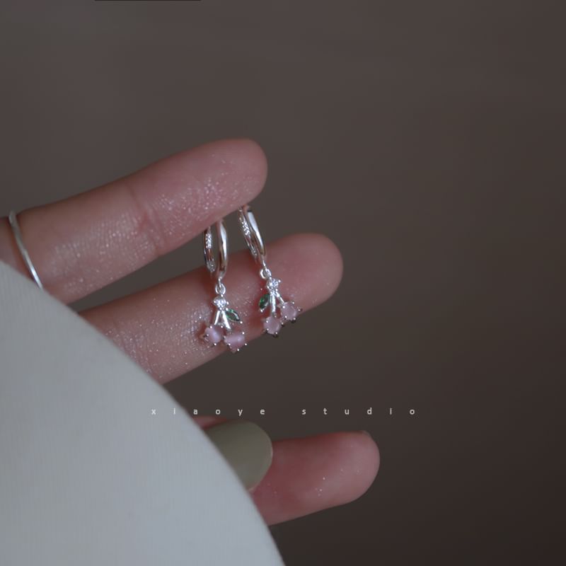 925 Drop Earring Hoop Cherry Rhinestone Sterling Silver