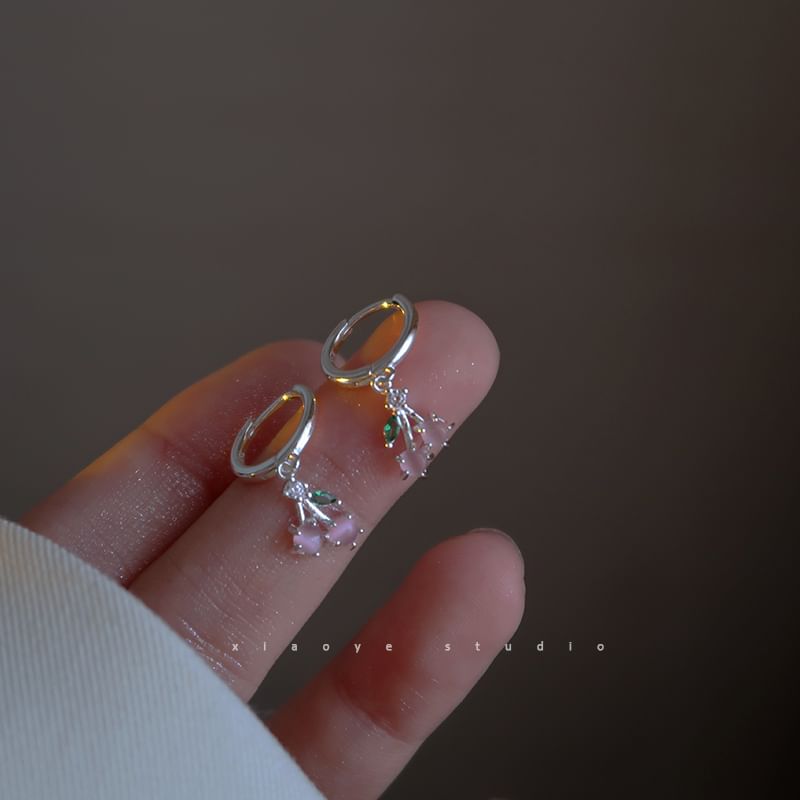 925 Drop Earring Hoop Cherry Rhinestone Sterling Silver