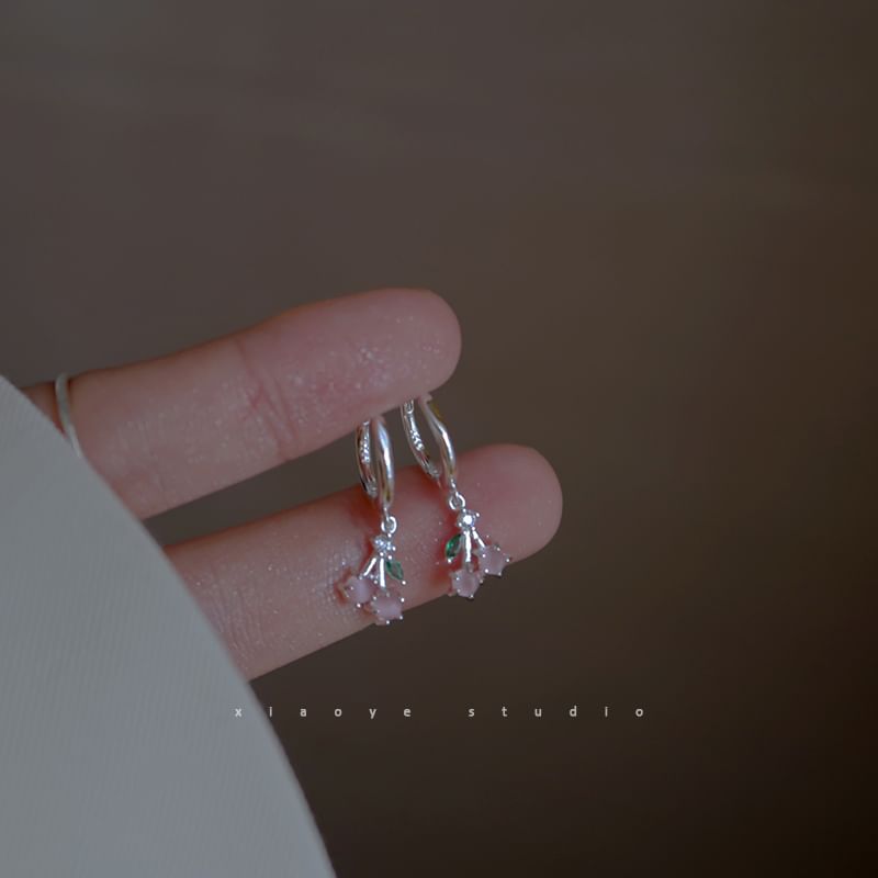 925 Drop Earring Hoop Cherry Rhinestone Sterling Silver
