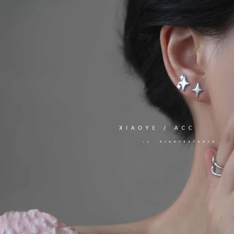 Star Stud 925 Sterling Earring Asymmetrical Silver