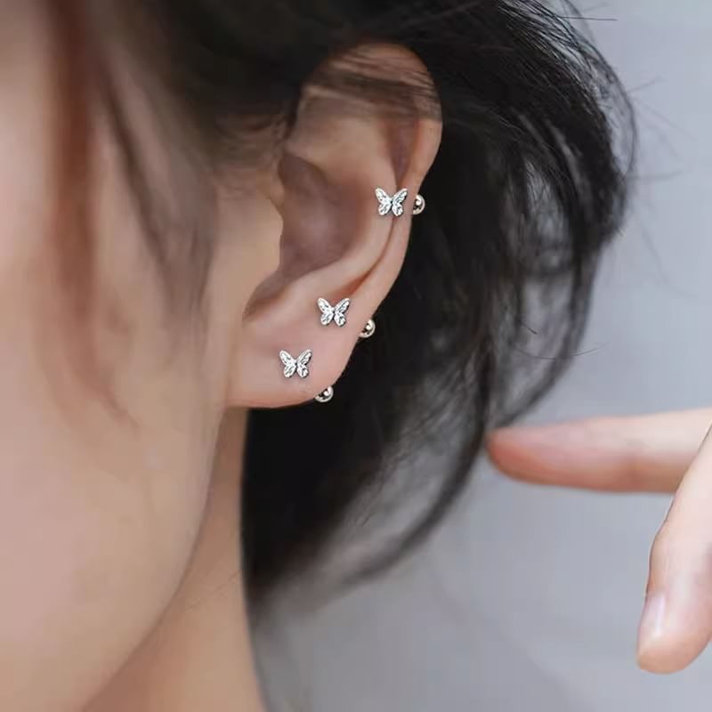 Silver Earring Sterling Butterfly 925 Barbell