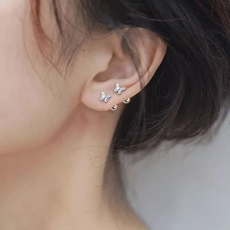 Silver Earring Sterling Butterfly 925 Barbell