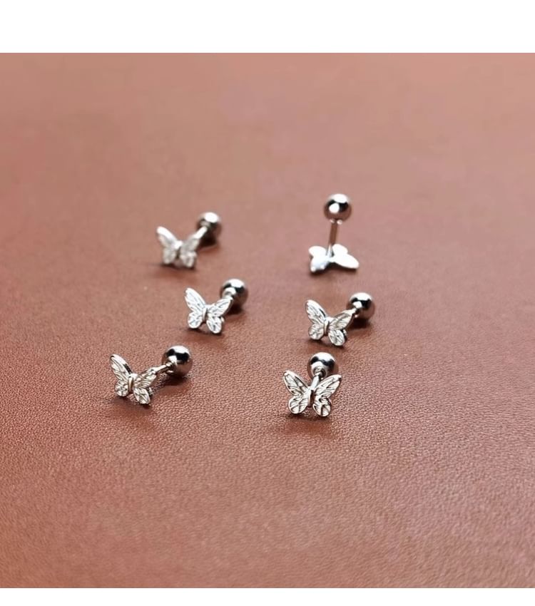Silver Earring Sterling Butterfly 925 Barbell