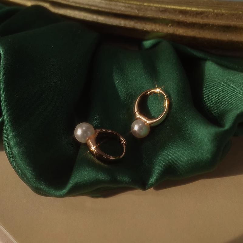 Earring Pearl Faux 925 Sterling Hoop Silver