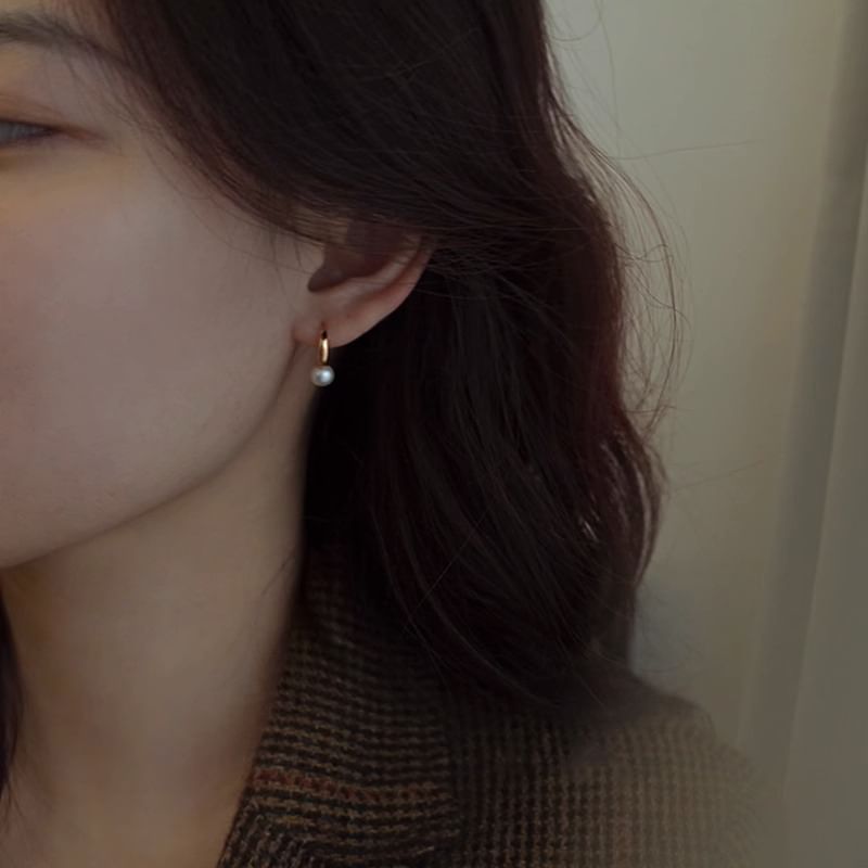 Earring Pearl Faux 925 Sterling Hoop Silver