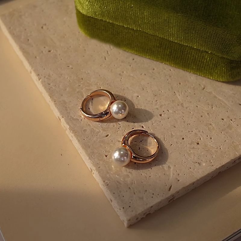 Earring Pearl Faux 925 Sterling Hoop Silver