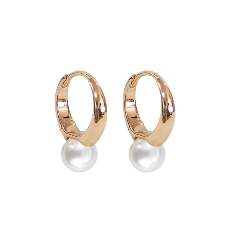Earring Pearl Faux 925 Sterling Hoop Silver