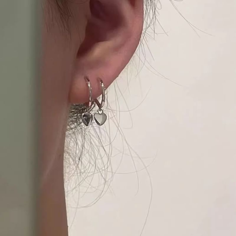 Drop Heart Earring Silver 925 Hoop Sterling