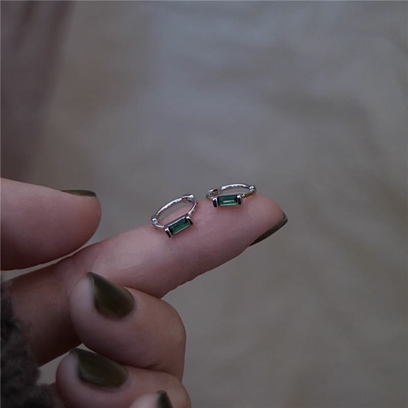 Silver Earring Sterling 925 Huggie Rhinestone